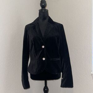 Vintage Old Navy Blazer Jacket Women Medium Black Velour 100% Cotton Long Sleeve